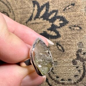 Moldavite and sterling silver ring
